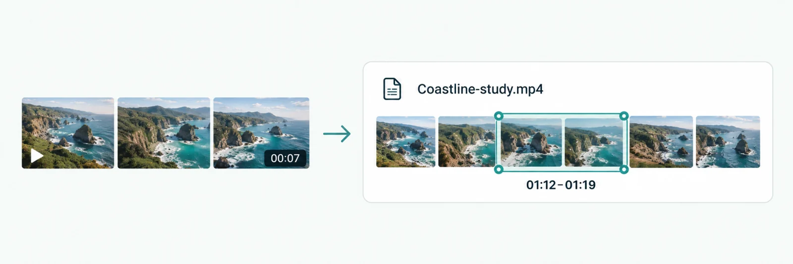 A seven-second clip leads to an overlapping section highlighted in a longer video.